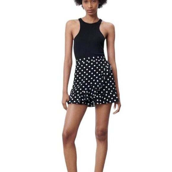 ZARA POLKA DOTS RUFFLED SKORT BLACK/WHITE SIZE XS  8372/230/093 - Picture 1 of 6